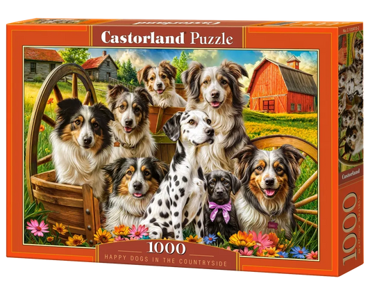 1000 Piece Jigsaw Puzzle, Happy Dogs In The Countryside, Pups in the Meadow, Rustic country puzzle, Adult Puzzle, Castorland C-105410-2 Bridge Toys - Premium Jigsaw Puzzles