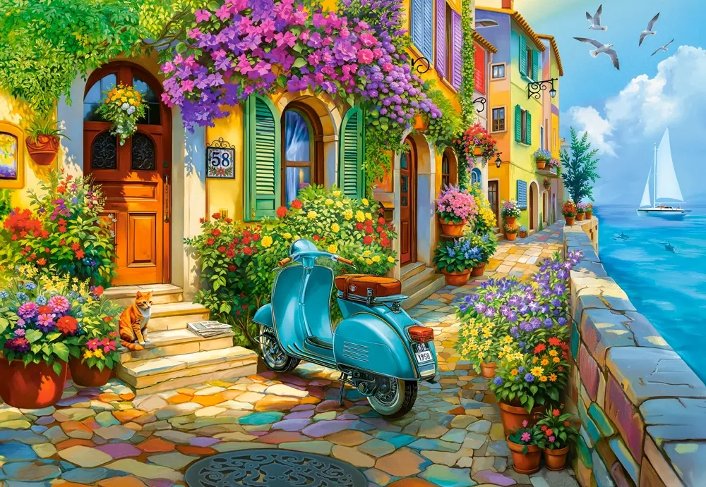 1000 Piece Jigsaw Puzzle, Coastal Life, Mediterranean Village, Italian Riviera puzzle, Seaside, Adult Puzzle, Castorland C-105465-2 Bridge Toys - Premium Jigsaw Puzzles