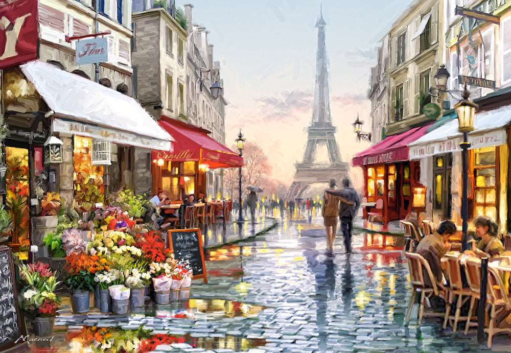 1500 Piece Jigsaw Puzzle, Flower Shop, Street of Paris, France, Eiffel Tower, Adult Puzzles, Castorland C-151288-2 Bridge Toys - Premium Jigsaw Puzzles