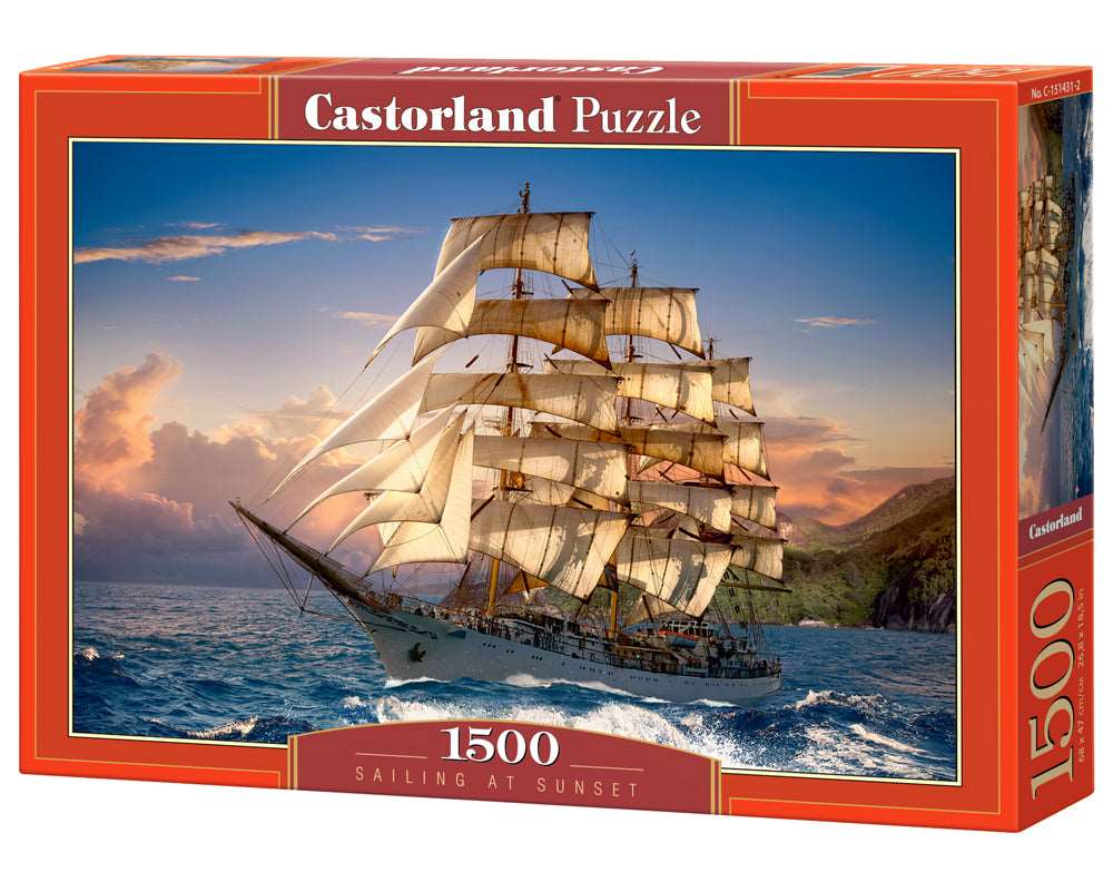 1500 Piece Jigsaw Puzzle, Sailing at Sunset, Sailing Ship Puzzle, Ocean Puzzle, Adult Puzzles, Castorland C-151431-2 Bridge Toys - Premium Jigsaw Puzzles