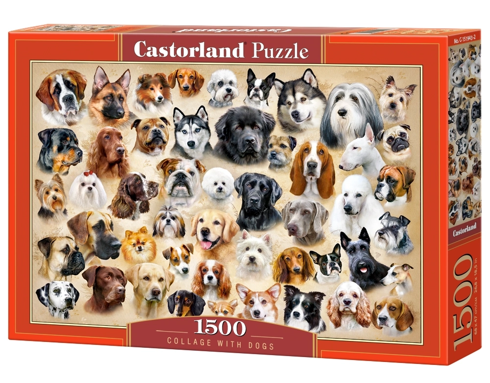 1500 Piece Jigsaw Puzzle, Collage with Dogs, Challenging Multi-Pet Portrait Gallery, puppy collage jigsaw, Adult Puzzle, Castorland C-151943-2 Bridge Toys - Premium Jigsaw Puzzles