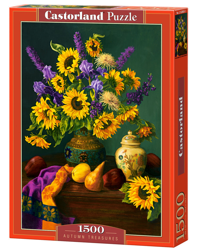 1500 Piece Jigsaw Puzzle, Autumn Treasures, Still nature puzzle, Sunflowers in a vase, Adult Puzzle, Castorland C-152063-2 Bridge Toys - Premium Jigsaw Puzzles