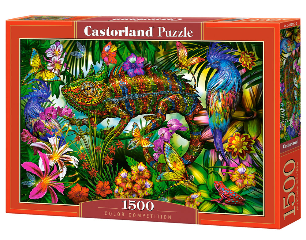 1500 Piece Jigsaw Puzzle, Color Competition, Chameleon, Animal puzzles, Colorful flowers, Adult Puzzle, Castorland C-152162-2 Bridge Toys - Premium Jigsaw Puzzles