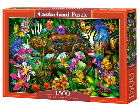 1500 Piece Jigsaw Puzzle, Color Competition, Chameleon, Animal puzzles, Colorful flowers, Adult Puzzle, Castorland C-152162-2 Bridge Toys - Premium Jigsaw Puzzles