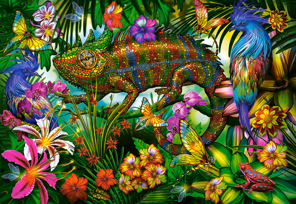 1500 Piece Jigsaw Puzzle, Color Competition, Chameleon, Animal puzzles, Colorful flowers, Adult Puzzle, Castorland C-152162-2 Bridge Toys - Premium Jigsaw Puzzles