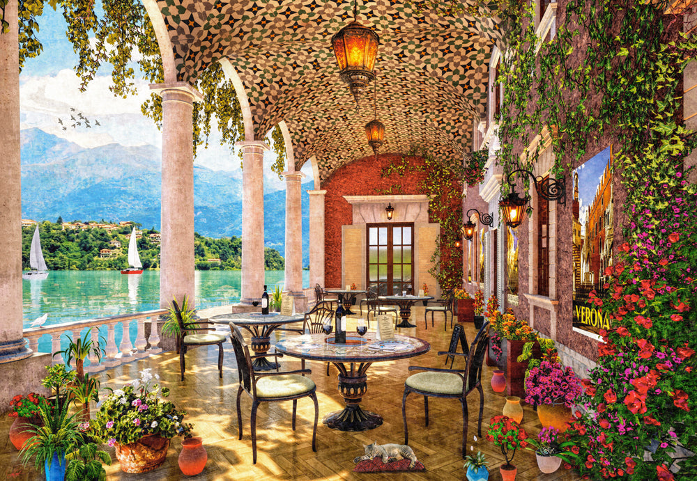 1500 Piece Jigsaw Puzzle, Lakeside Terrace, Italy, Mountain lake, Scenic view, Adult Puzzle, Castorland C-152186-2 Bridge Toys - Premium Jigsaw Puzzles