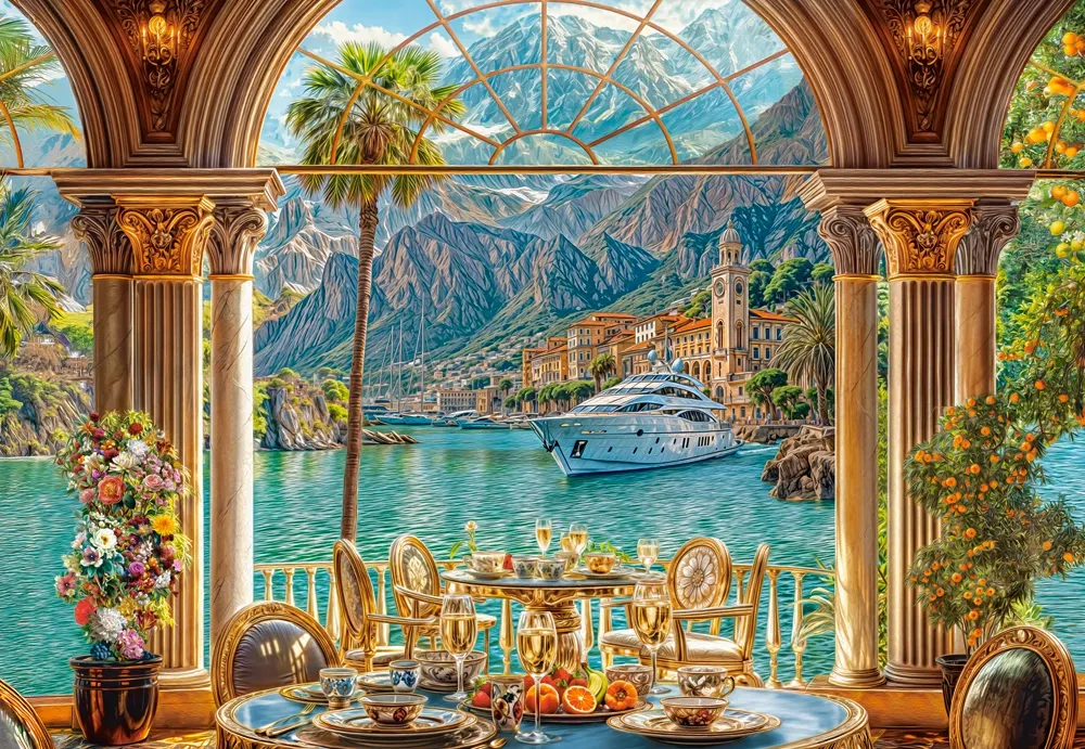 1500 Piece Jigsaw Puzzle, Mediterranean Dessert, Elegant Coastal Villa, Yacht Scene, Italy, Scenic European Travel Brain Teaser, Adult Puzzle, Castorland C-152285-2 Bridge Toys - Premium Jigsaw Puzzles