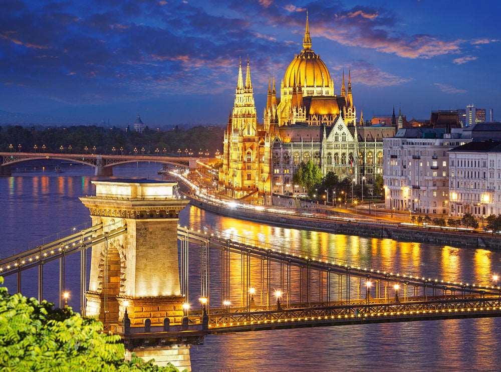2000 Piece Jigsaw Puzzle, Budapest view at dusk, Parliament, Budapest Hungary Puzzle, Adult Puzzles, Castorland C-200405-2 Bridge Toys - Premium Jigsaw Puzzles