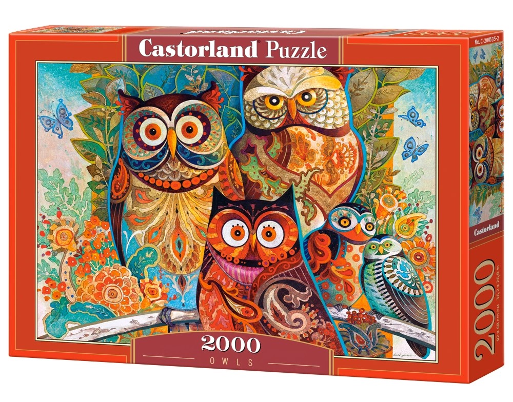 2000 Piece Jigsaw Puzzle, Owls, Animal puzzle, Art. Jigsaws, Animal painting, Vibrant color, Adult Puzzle, Castorland C-200535-2 Bridge Toys - Premium Jigsaw Puzzles