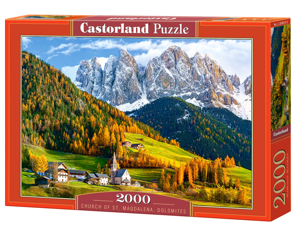 2000 Piece Jigsaw Puzzle, Church of St. Magdalena, Dolomites, Italy, Europe, Scenic Puzzle, Travel-inspired Puzzle, Adult Puzzle, Castorland C-200610-2 Bridge Toys - Premium Jigsaw Puzzles