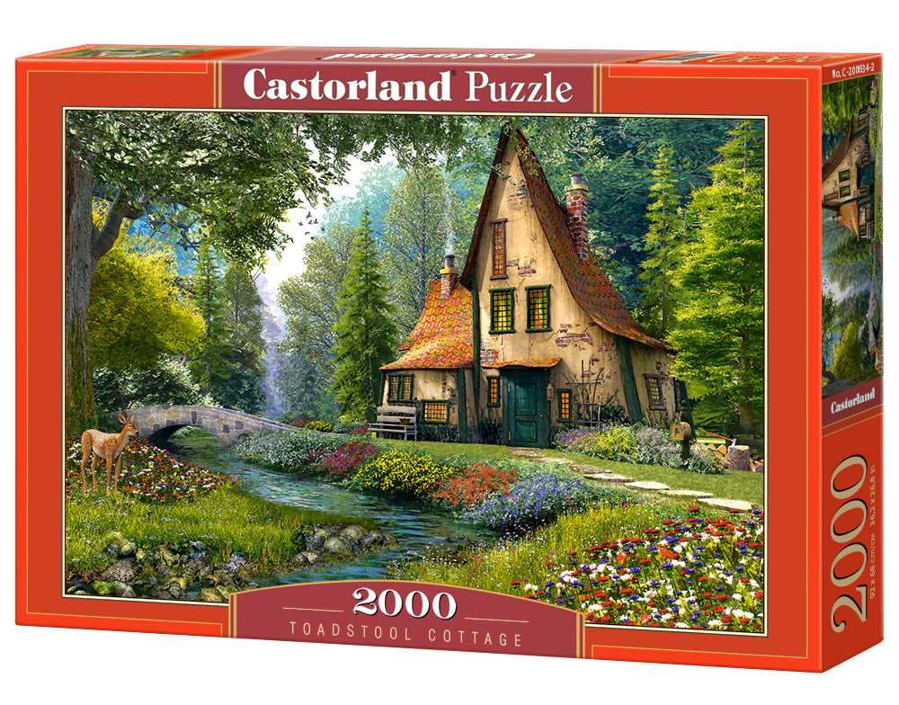 2000 Piece Jigsaw Puzzle, Toadstool Cottage, Charming Nook, Pond, Countryside, Adult Puzzles, Castorland C-200634-2 Bridge Toys - Premium Jigsaw Puzzles