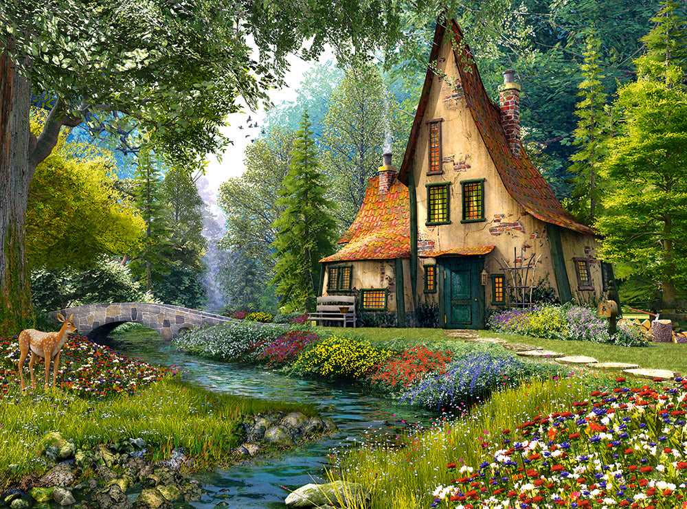 2000 Piece Jigsaw Puzzle, Toadstool Cottage, Charming Nook, Pond, Countryside, Adult Puzzles, Castorland C-200634-2 Bridge Toys - Premium Jigsaw Puzzles