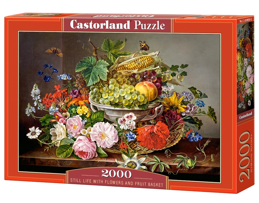 2000 Piece Jigsaw Puzzle, Still Life with Flowers and Fruit Basket, Vintage Oil Painting Style, Fine Art Botanical Brain Teaser, Adult Puzzle, Castorland C-200658-2 Bridge Toys - Premium Jigsaw Puzzles