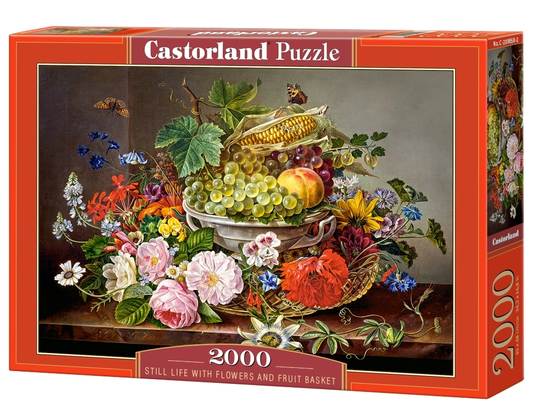 2000 Piece Jigsaw Puzzle, Still Life with Flowers and Fruit Basket, Vintage Oil Painting Style, Fine Art Botanical Brain Teaser, Adult Puzzle, Castorland C-200658-2 Bridge Toys - Premium Jigsaw Puzzles