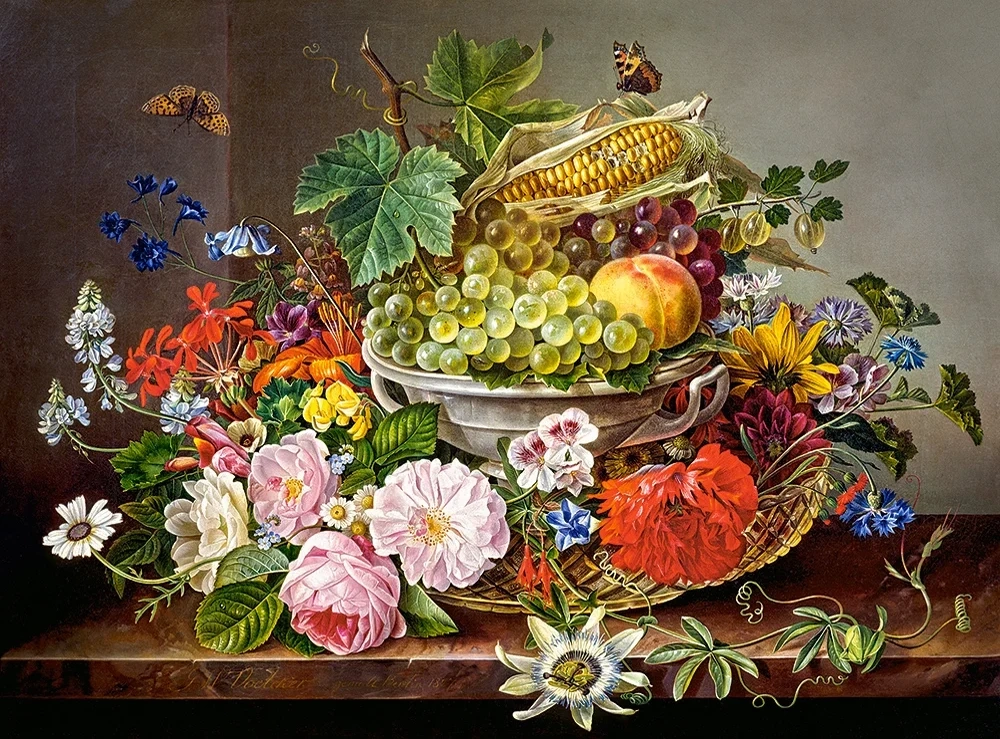 2000 Piece Jigsaw Puzzle, Still Life with Flowers and Fruit Basket, Vintage Oil Painting Style, Fine Art Botanical Brain Teaser, Adult Puzzle, Castorland C-200658-2 Bridge Toys - Premium Jigsaw Puzzles