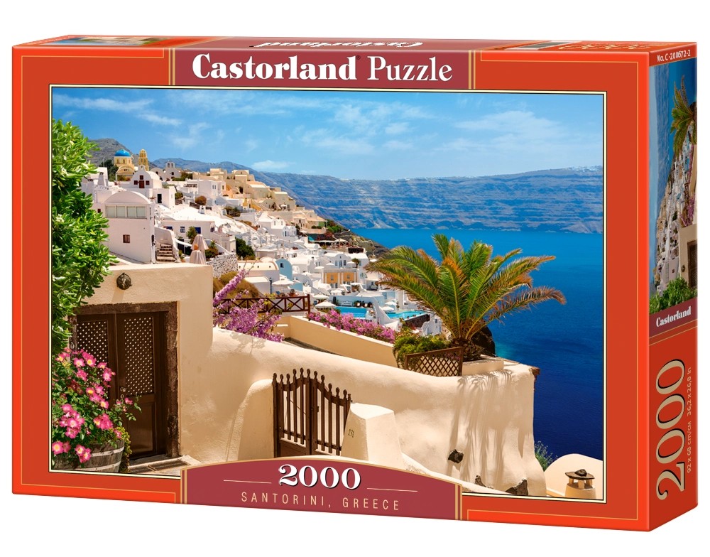 2000 Piece Jigsaw Puzzle, Santorini, Greece, Aegean Sea, Touristic place, Travel jigsaw puzzles, Holiday place, Mediterranean, Adult Puzzle, Castorland C-200672-2 Bridge Toys - Premium Jigsaw Puzzles