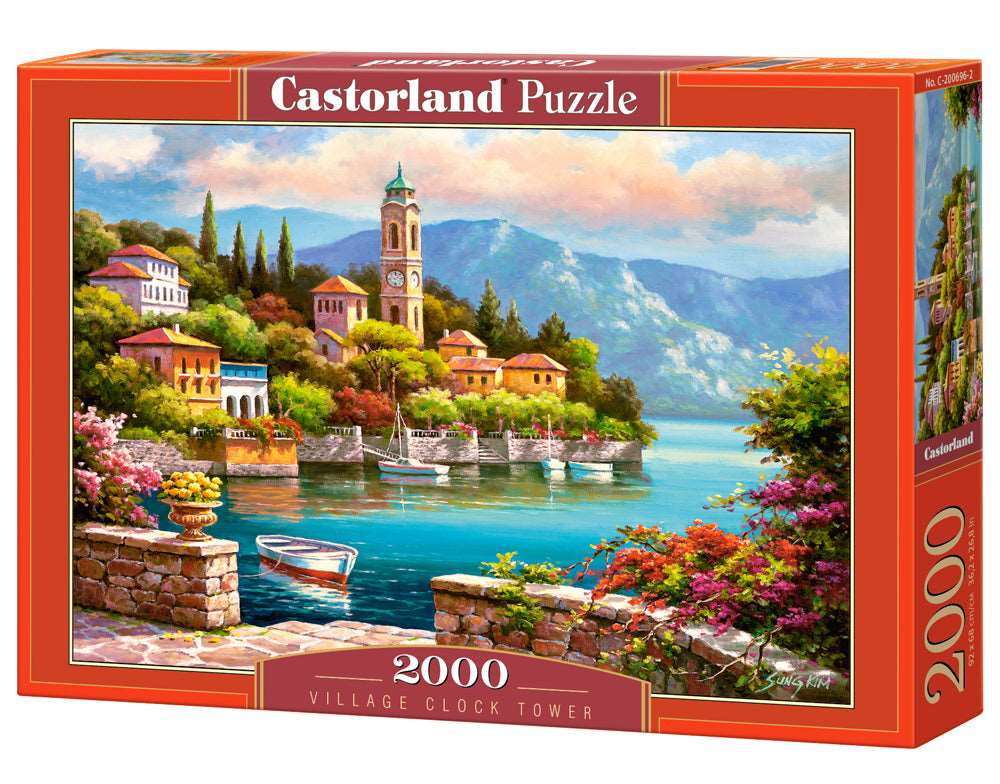 2000 Piece Jigsaw Puzzle, Village Clock Tower, Dolomites, Italy, Idyllic Landscape, Mountains and lake, Adult Puzzles, Castorland C-200696-2 Bridge Toys - Premium Jigsaw Puzzles