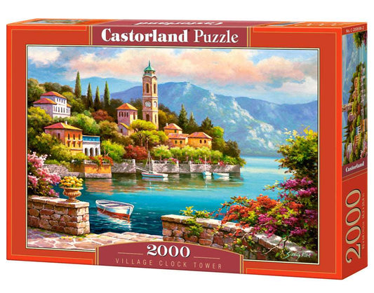 2000 Piece Jigsaw Puzzle, Village Clock Tower, Dolomites, Italy, Idyllic Landscape, Mountains and lake, Adult Puzzles, Castorland C-200696-2 Bridge Toys - Premium Jigsaw Puzzles