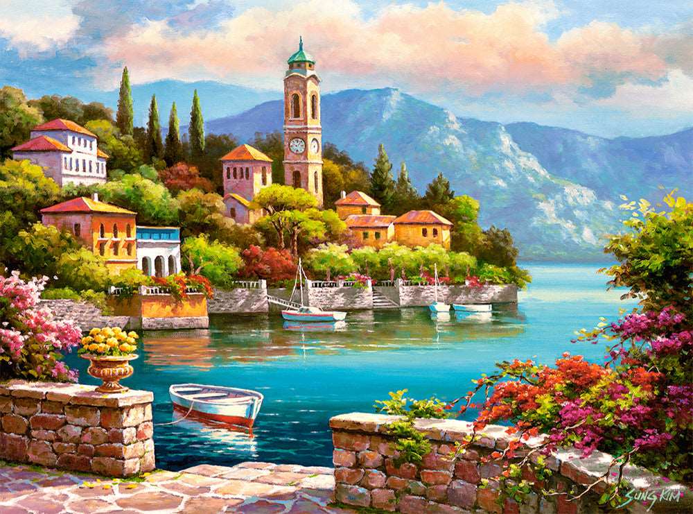 2000 Piece Jigsaw Puzzle, Village Clock Tower, Dolomites, Italy, Idyllic Landscape, Mountains and lake, Adult Puzzles, Castorland C-200696-2 Bridge Toys - Premium Jigsaw Puzzles