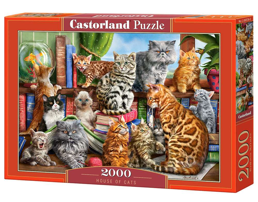 2000 Piece Jigsaw Puzzle, House of Cats, Happy Cats, Pets, Animals, Cats and Kittens, Adult Puzzles, Castorland C-200726-2 Bridge Toys - Premium Jigsaw Puzzles