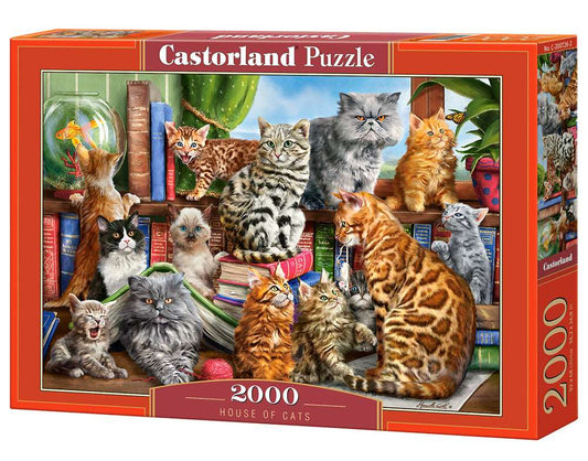 2000 Piece Jigsaw Puzzle, House of Cats, Happy Cats, Pets, Animals, Cats and Kittens, Adult Puzzles, Castorland C-200726-2 Bridge Toys - Premium Jigsaw Puzzles