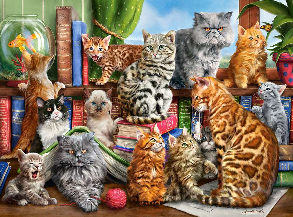 2000 Piece Jigsaw Puzzle, House of Cats, Happy Cats, Pets, Animals, Cats and Kittens, Adult Puzzles, Castorland C-200726-2 Bridge Toys - Premium Jigsaw Puzzles