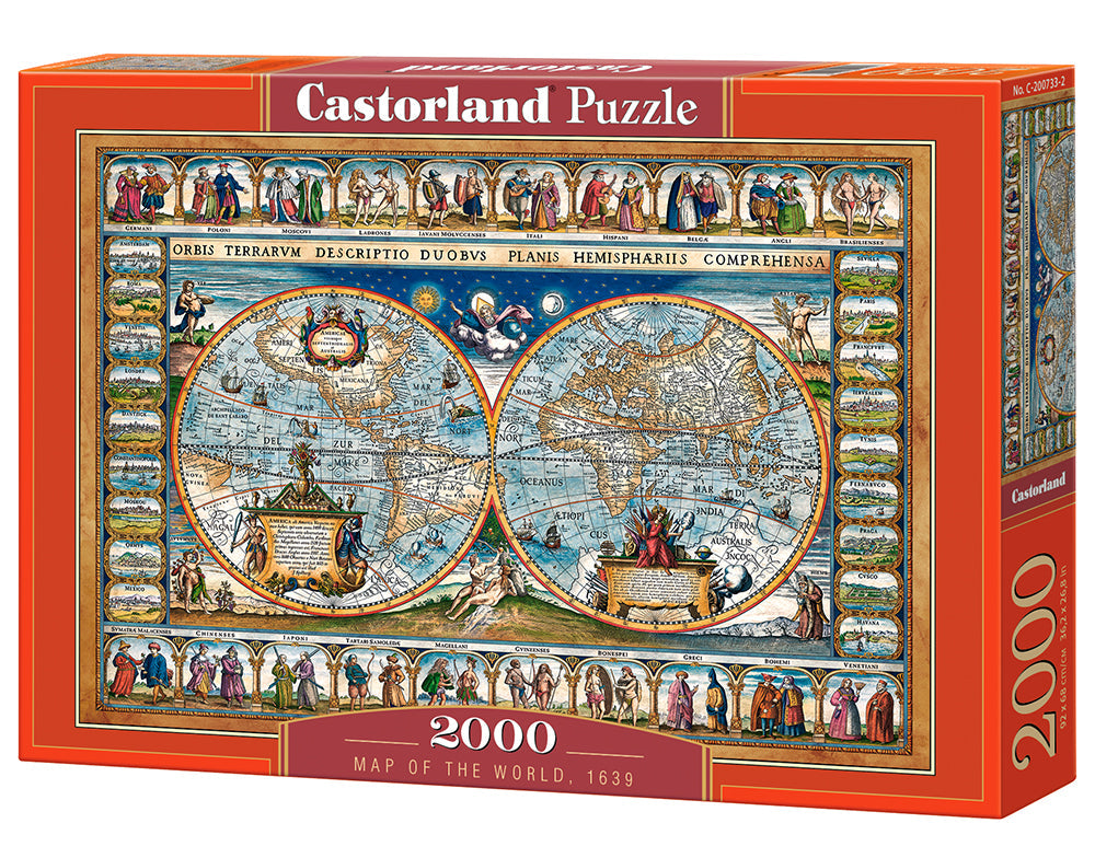 2000 Piece Jigsaw Puzzle, Map of the world 1639, Cartographic map, Historic puzzles, Geographic, Adult Puzzle, Castorland C-200733-2 Bridge Toys - Premium Jigsaw Puzzles