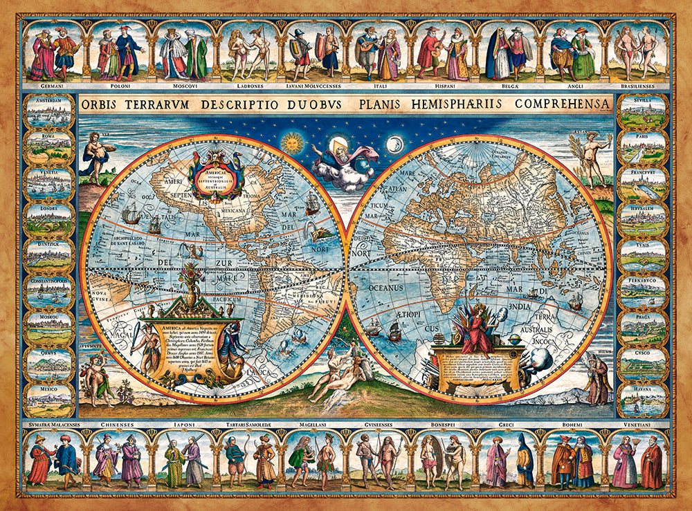 2000 Piece Jigsaw Puzzle, Map of the world 1639, Cartographic map, Historic puzzles, Geographic, Adult Puzzle, Castorland C-200733-2 Bridge Toys - Premium Jigsaw Puzzles