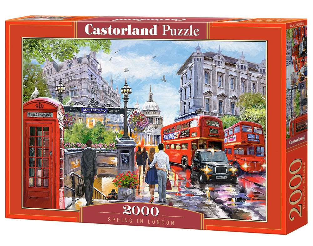 2000 Piece Jigsaw Puzzle, Spring in London, City center, Red Bus, UK, Great Britain, Puzzle of England, Adult Puzzles, Castorland C-200788-2 Bridge Toys - Premium Jigsaw Puzzles