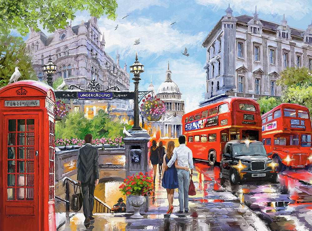 2000 Piece Jigsaw Puzzle, Spring in London, City center, Red Bus, UK, Great Britain, Puzzle of England, Adult Puzzles, Castorland C-200788-2 Bridge Toys - Premium Jigsaw Puzzles