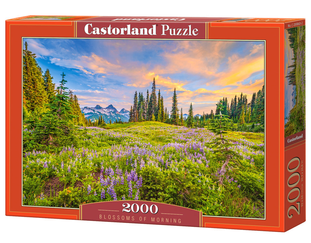 2000 Piece Jigsaw Puzzle, Blossoms of Morning, Landscape puzzles, Meadow, Mountain view, Adult Puzzle, Castorland C-200863-2 Bridge Toys - Premium Jigsaw Puzzles