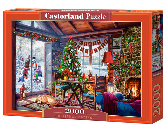 2000 Piece Jigsaw Puzzle, Christmas Cottage, Fireplace with stockings hung, Decorated tree, Adult Puzzle, Castorland C-200962-2 Bridge Toys - Premium Jigsaw Puzzles