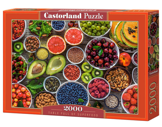 2000 Piece Jigsaw Puzzle, Table Full of Superfood, Food puzzles, Variety of fruits and nuts, Colorful food, "Tasty" puzzles, Adult Puzzle, Castorland C-200993-2 Bridge Toys - Premium Jigsaw Puzzles