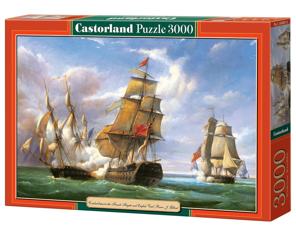 3000 Piece Jigsaw Puzzle, "Combat between the French and the English Vessels", Naval battle, Historical puzzles, Canon battle, Adult Puzzle, Castorland C-300037-2 Bridge Toys - Premium Jigsaw Puzzles