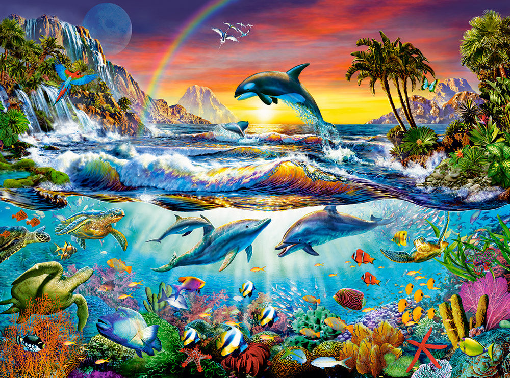 3000 Piece Jigsaw Puzzle, Paradise Cove, Ocean Wildlife, Nature puzzle, Dolphin, Animal puzzle, Adult Puzzle, Castorland C-300396-2 Bridge Toys - Premium Jigsaw Puzzles