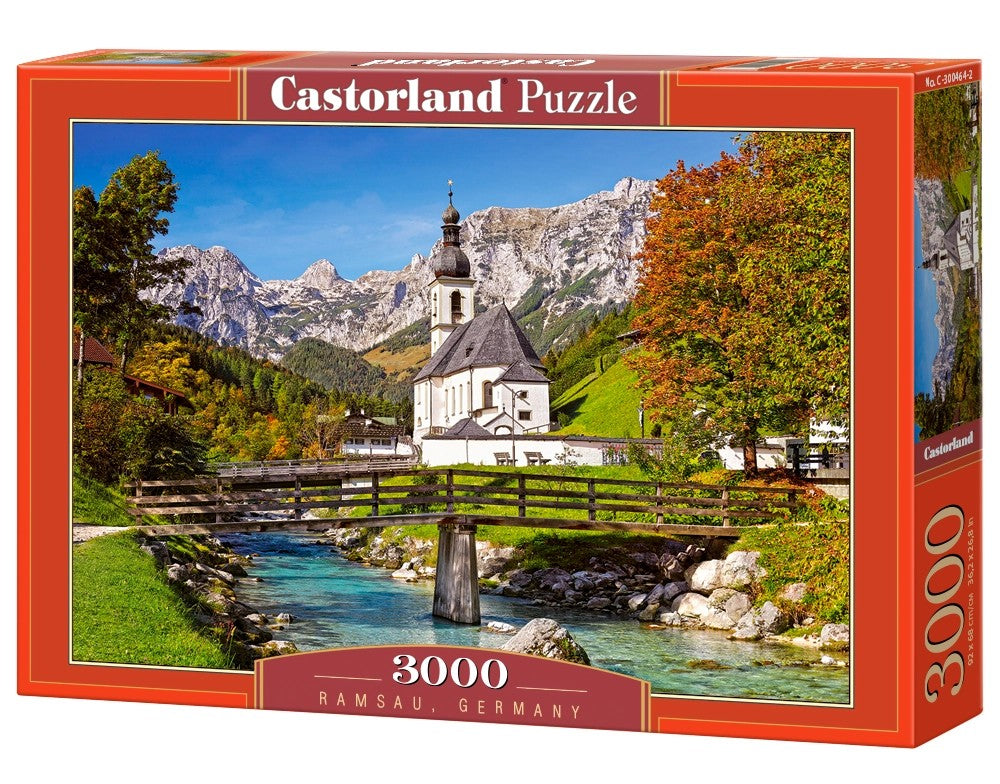 3000 Piece Jigsaw Puzzle, Ramsau, Germany, Church, Mountain river, Bavarian Alps, Landscape, Adult Puzzle, Castorland C-300464-2 Bridge Toys - Premium Jigsaw Puzzles