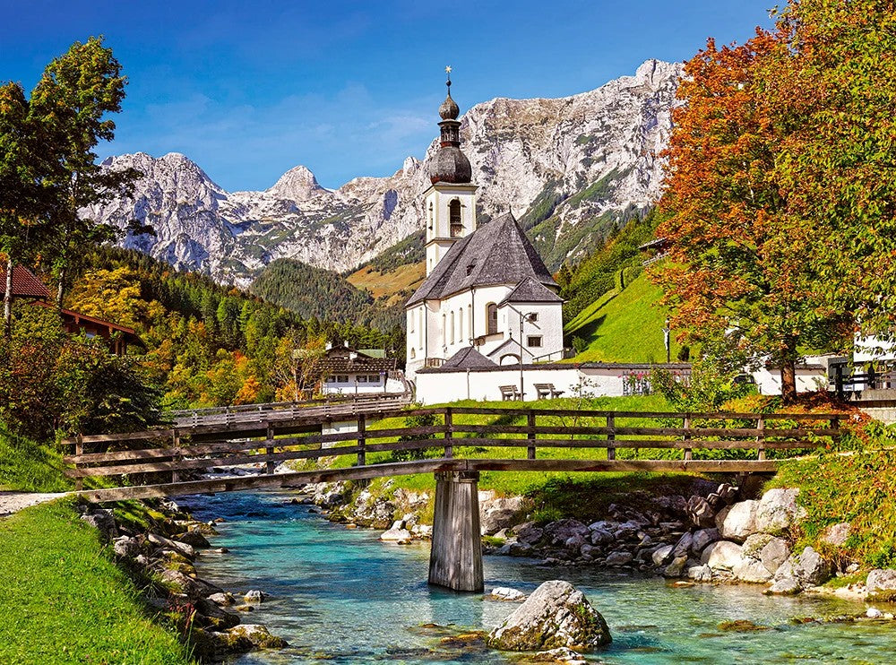 3000 Piece Jigsaw Puzzle, Ramsau, Germany, Church, Mountain river, Bavarian Alps, Landscape, Adult Puzzle, Castorland C-300464-2 Bridge Toys - Premium Jigsaw Puzzles
