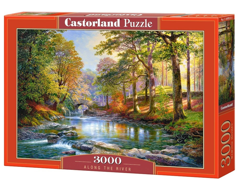 3000 Piece Jigsaw Puzzle, Along the River, Forest stream, Relaxing scene, Charming view jigsaw, Nature puzzle, Adult Puzzle, Castorland C-300532-2 Bridge Toys - Premium Jigsaw Puzzles