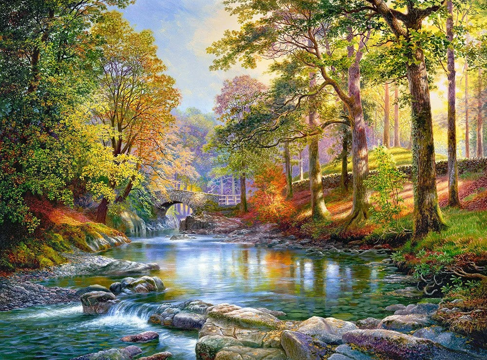 3000 Piece Jigsaw Puzzle, Along the River, Forest stream, Relaxing scene, Charming view jigsaw, Nature puzzle, Adult Puzzle, Castorland C-300532-2 Bridge Toys - Premium Jigsaw Puzzles