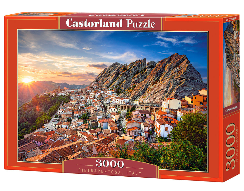 3000 Piece Jigsaw Puzzle, Pietrapertosa, Italy, Sunset, Scenic landscape, Mountain village, Adult Puzzle, Castorland C-300549-2 Bridge Toys - Premium Jigsaw Puzzles