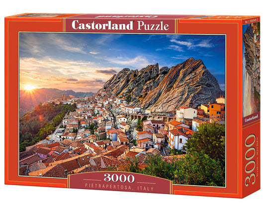 3000 Piece Jigsaw Puzzle, Pietrapertosa, Italy, Sunset, Scenic landscape, Mountain village, Adult Puzzle, Castorland C-300549-2 Bridge Toys - Premium Jigsaw Puzzles