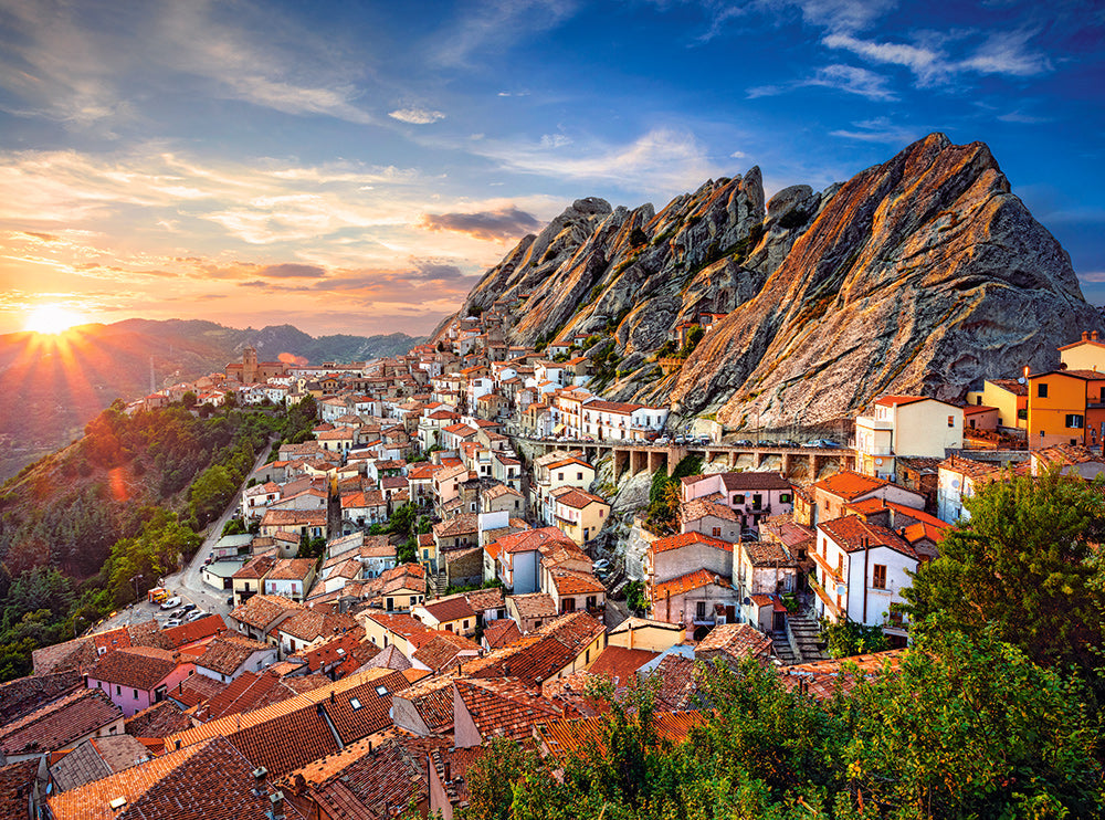 3000 Piece Jigsaw Puzzle, Pietrapertosa, Italy, Sunset, Scenic landscape, Mountain village, Adult Puzzle, Castorland C-300549-2 Bridge Toys - Premium Jigsaw Puzzles