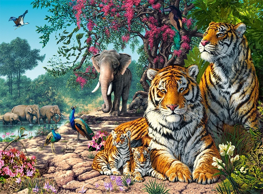 3000 Piece Jigsaw Puzzle, Tiger Sanctuary, Jungle wildlife puzzle, nature landscape, Adult Puzzle, Castorland C-300600-2 Bridge Toys - Premium Jigsaw Puzzles