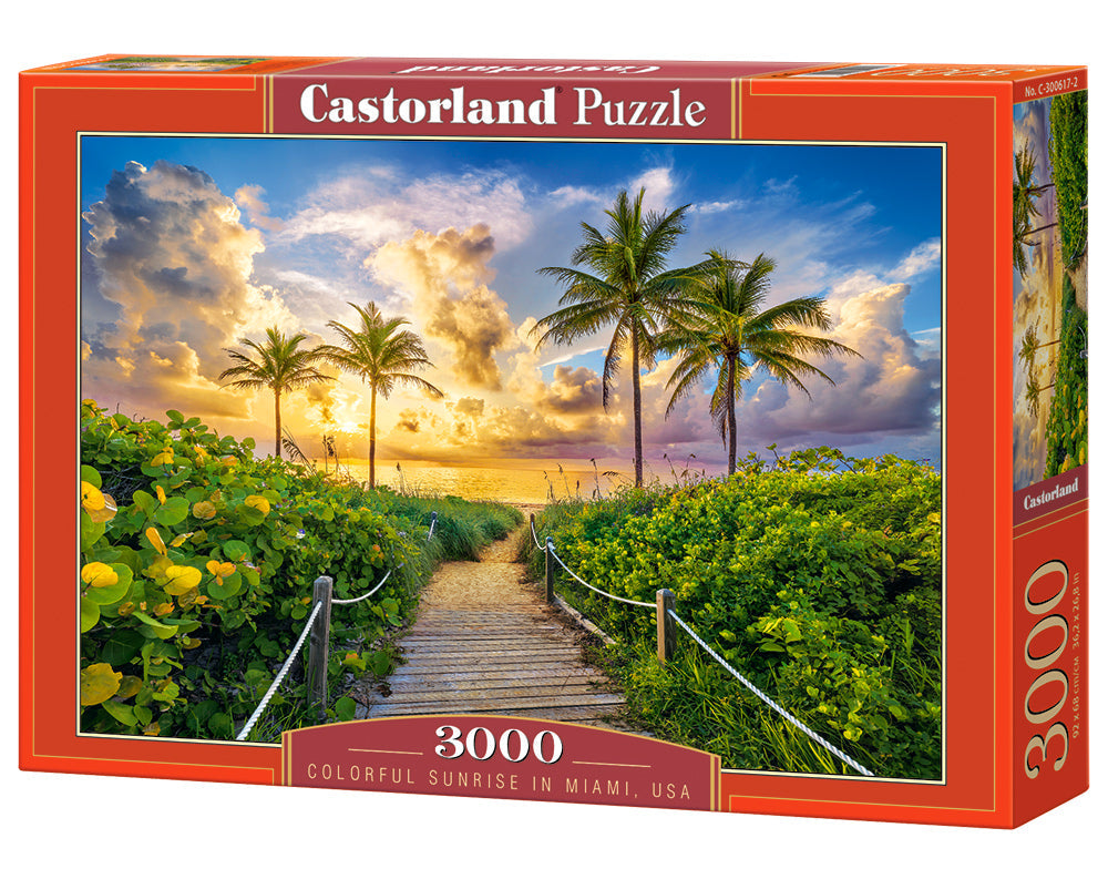 3000 Piece Jigsaw Puzzles, Colorful Sunrise in Miami, USA, Adult Puzzles, Castorland C-300617-2 Bridge Toys - Premium Jigsaw Puzzles