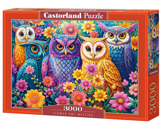 3000 Piece Jigsaw Puzzle, Flower Owl Meeting, Vibrant Colorful Owl Garden, Whimsical Folk Art Bird Scene, Adult Puzzle, Castorland C-300723-2 Bridge Toys - Premium Jigsaw Puzzles