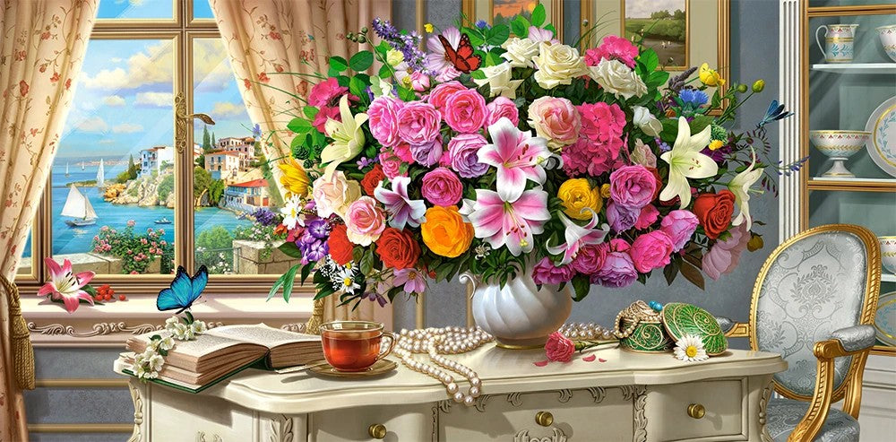 4000 Piece Jigsaw Puzzle, Summer Flowers and Cup of Tea, Still nature jigsaw, Romantic picture, Classic, Adult Puzzle, Castorland C-400263-2 Bridge Toys - Premium Jigsaw Puzzles
