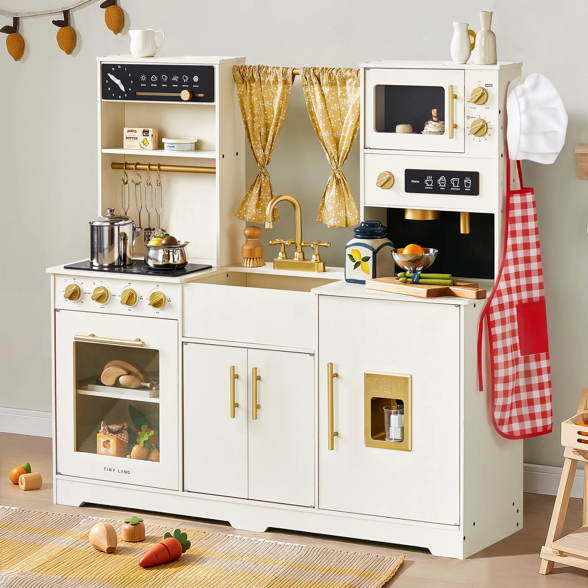 Tiny Land® Iconic Wooden Play Kitchen – Cream Pretend Cooking Set for Kids Tiny Land INC