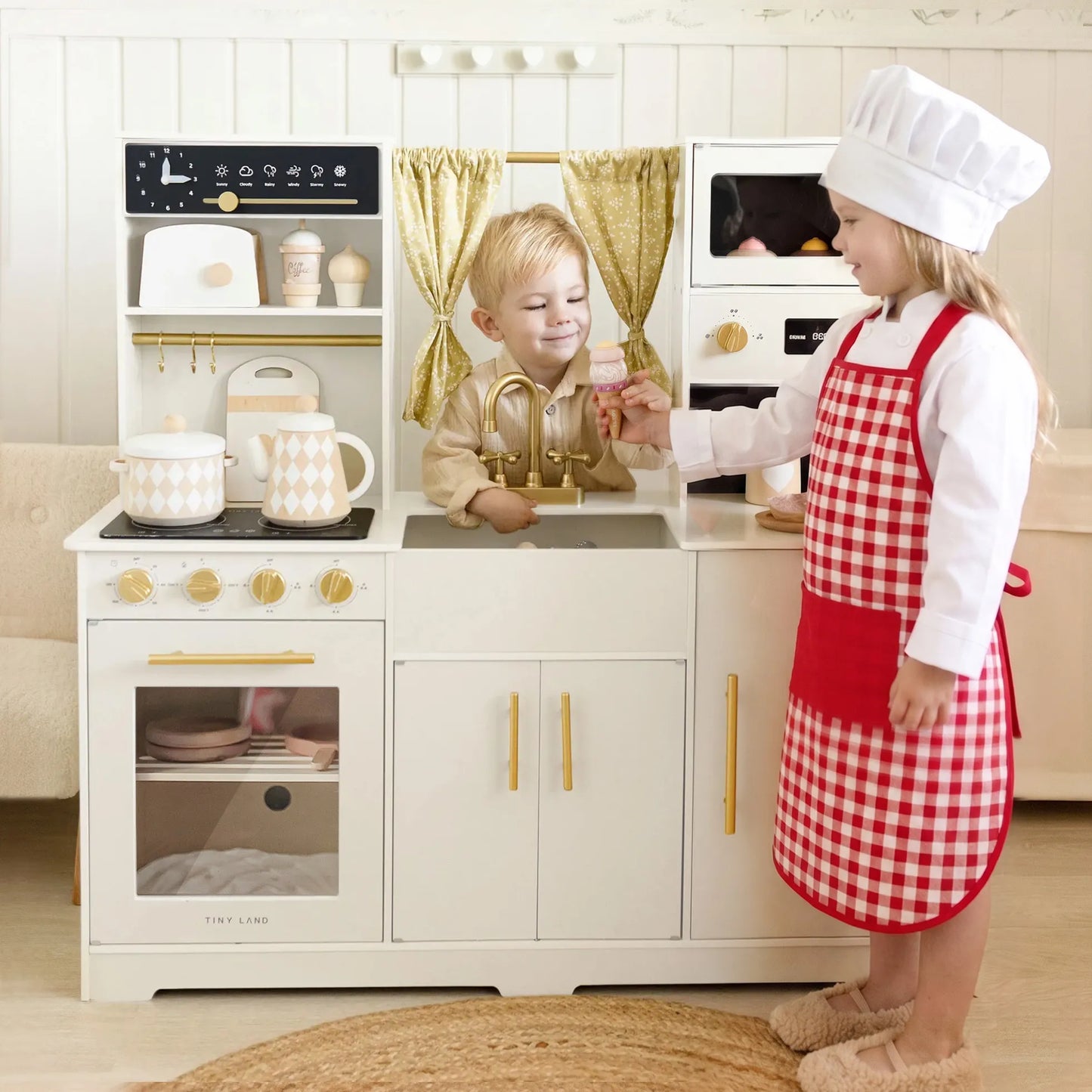 Tiny Land® Iconic Wooden Play Kitchen – Cream Pretend Cooking Set for Kids Tiny Land INC