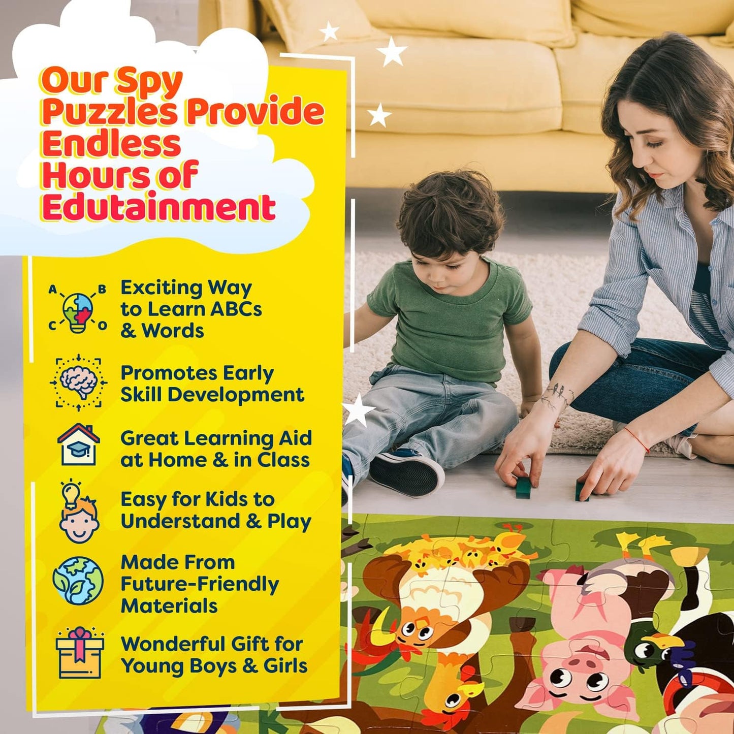 Alphabets Spy 48 Piece Floor Jigsaw Puzzle with Flashcards & Magnifying Glass