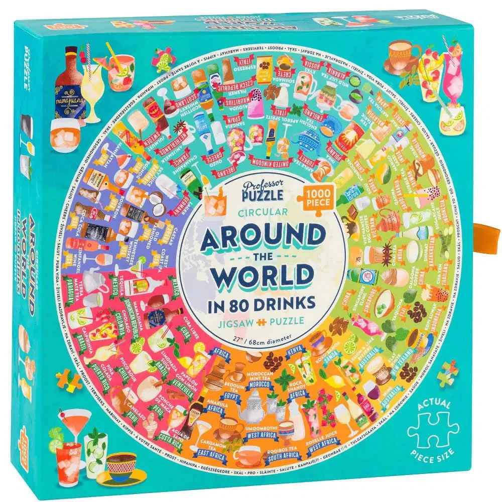 Around the World in 80 Drinks 1000 Piece Circular Jigsaw Puzzle Professor Puzzle